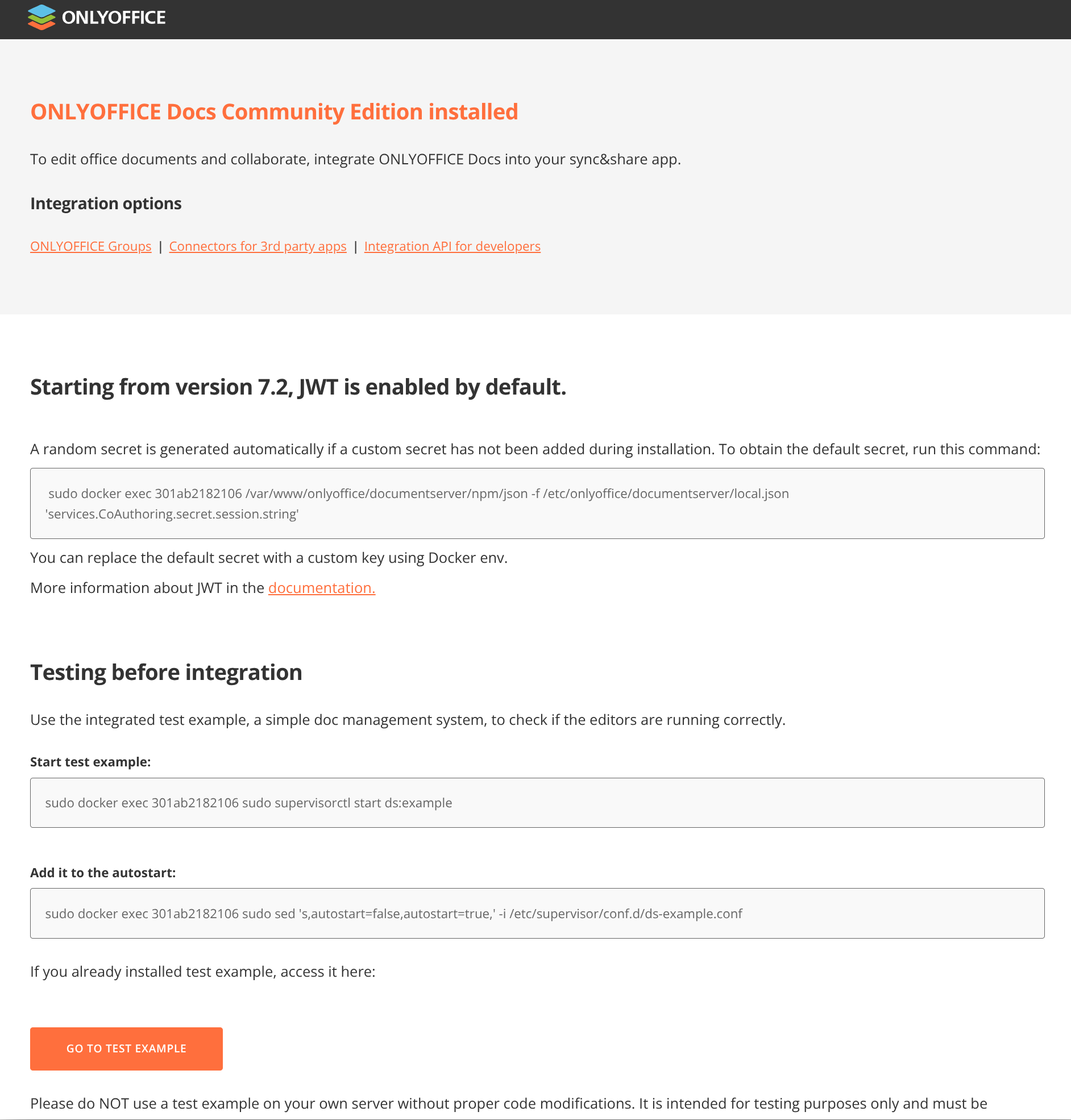 Image ONLYOFFICE Docs Installed